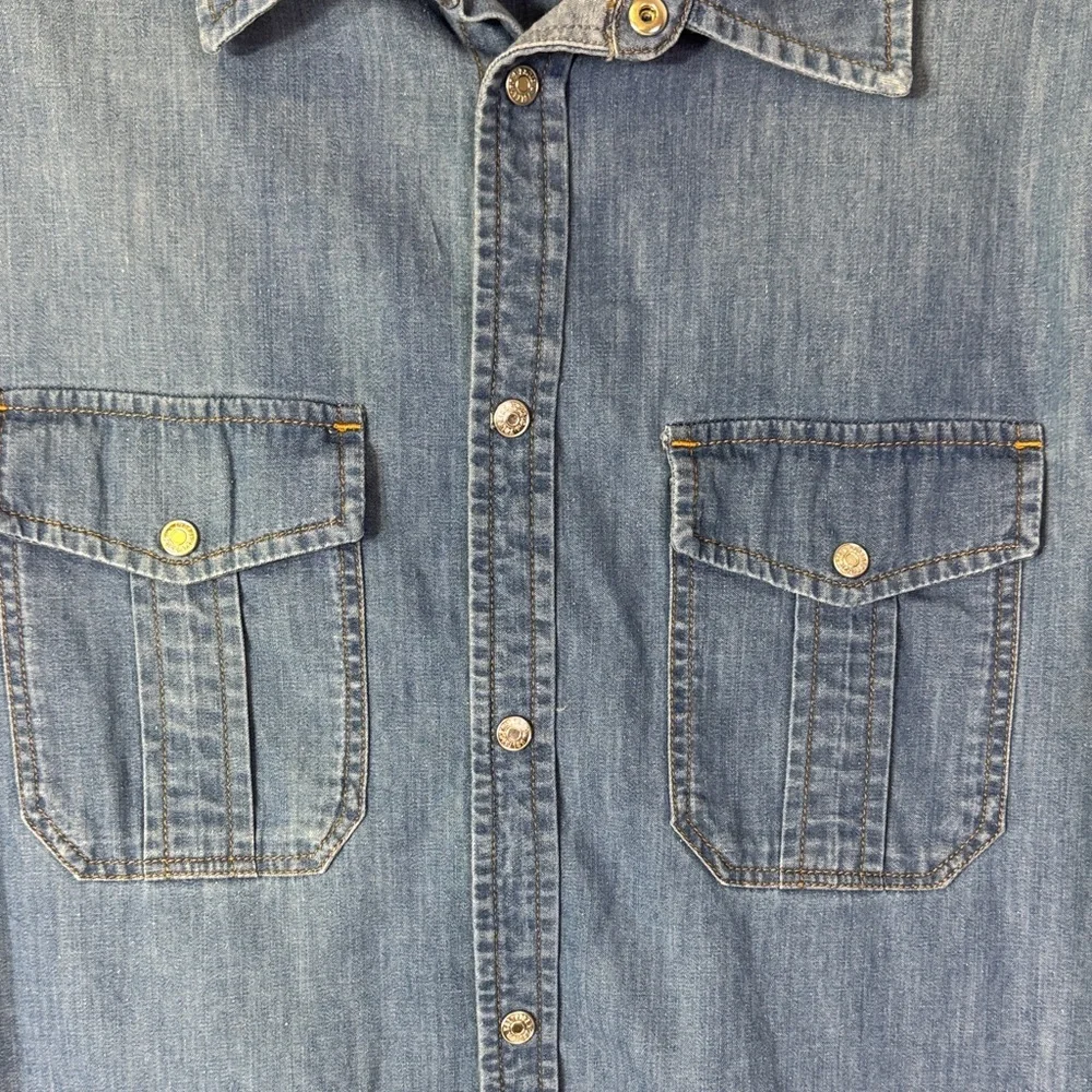 Zadig & Voltaire Denim Button Up Shirt C’est Alright Graphic Back Light Wash - Picture 3 of 10